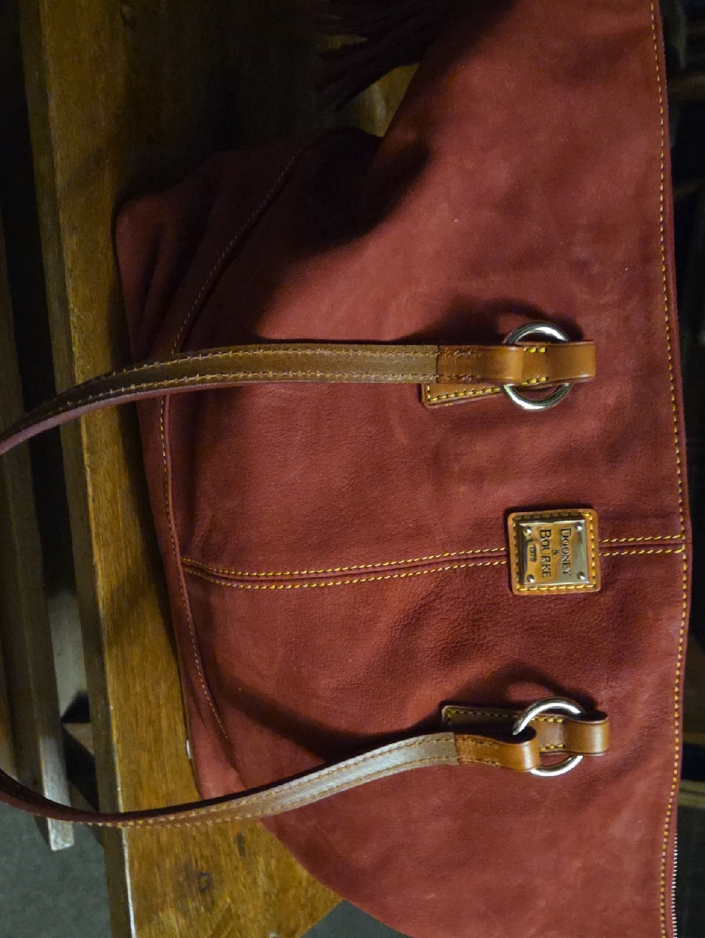 Dooney & Bourke Red Leather Shoulder Bag with Tan Straps